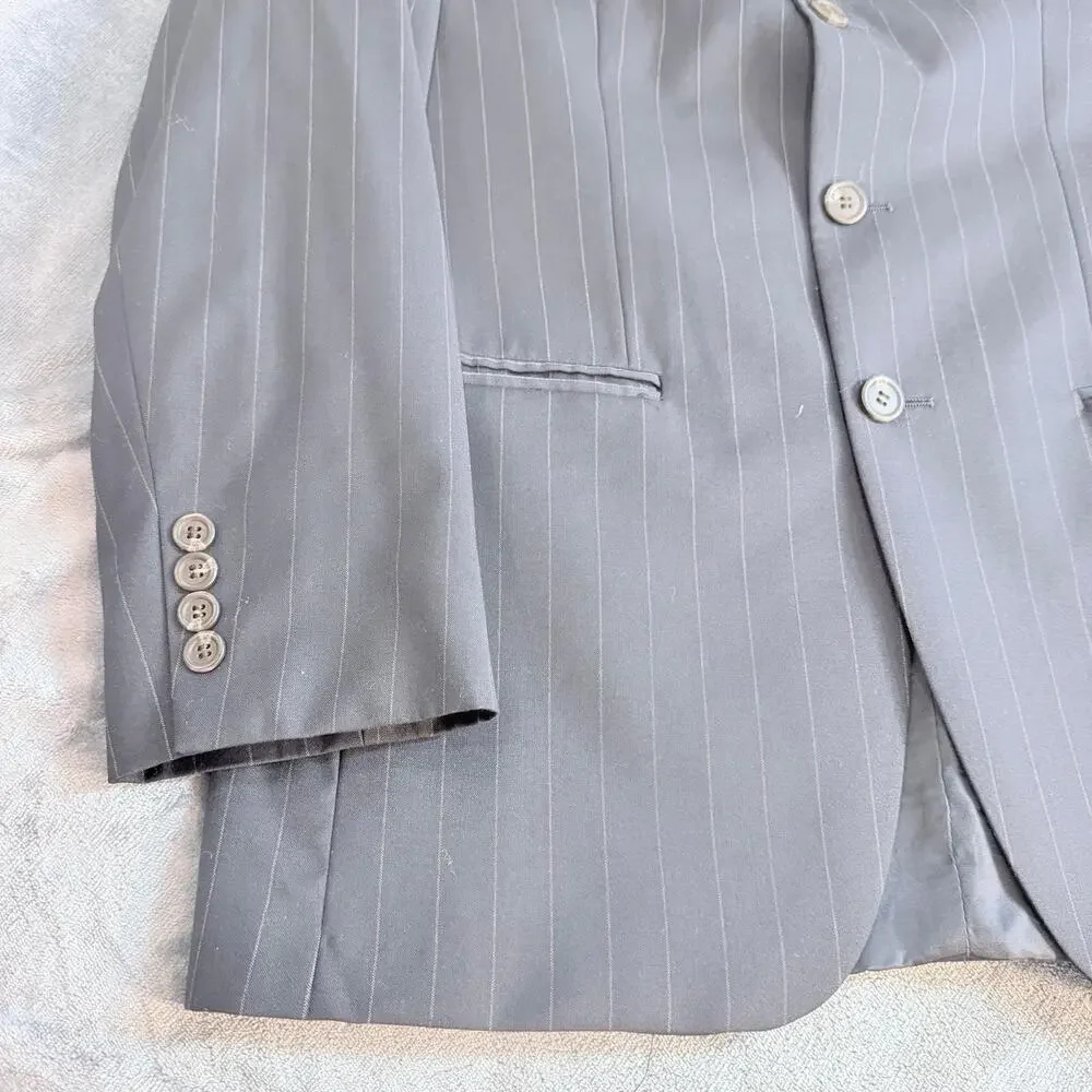 Chaps Men's Blazer Sport Coat Wool Cashmere Blend Sz 37s Dark Blue W/ Pin Stripe